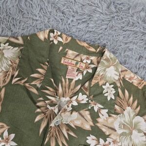 Tuckahoe Joe Hawaiian Shirt Mens XXL Green Linen Blend Tropical Floral Excellent